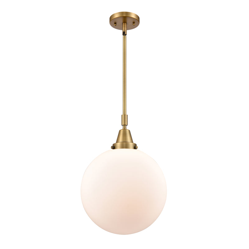 Beacon Mini Pendant shown in the Brushed Brass finish with a Matte White shade