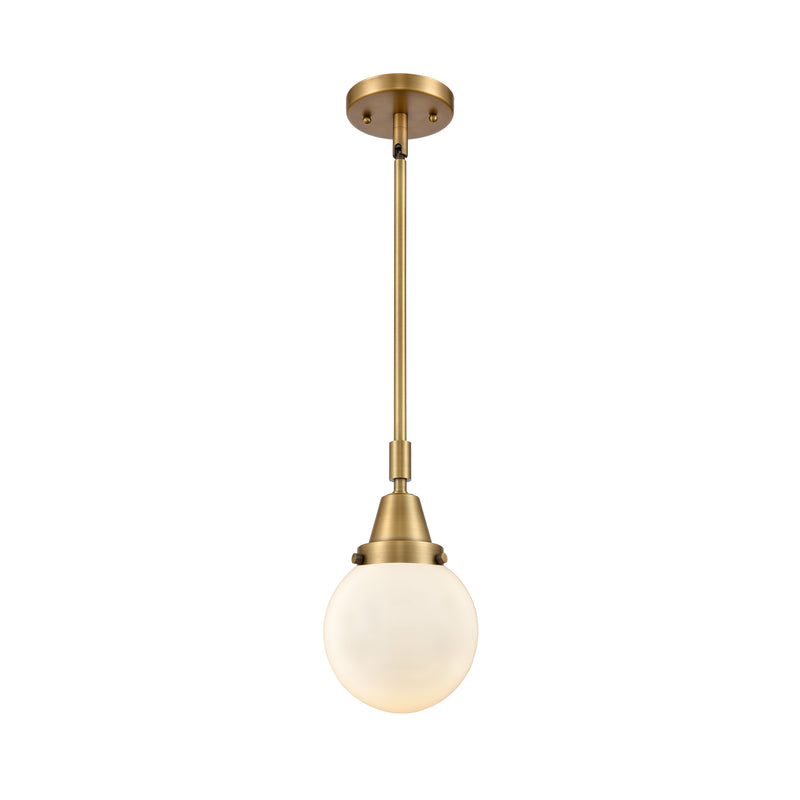 Beacon Mini Pendant shown in the Brushed Brass finish with a Matte White shade