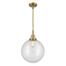 Beacon Mini Pendant shown in the Brushed Brass finish with a Clear shade