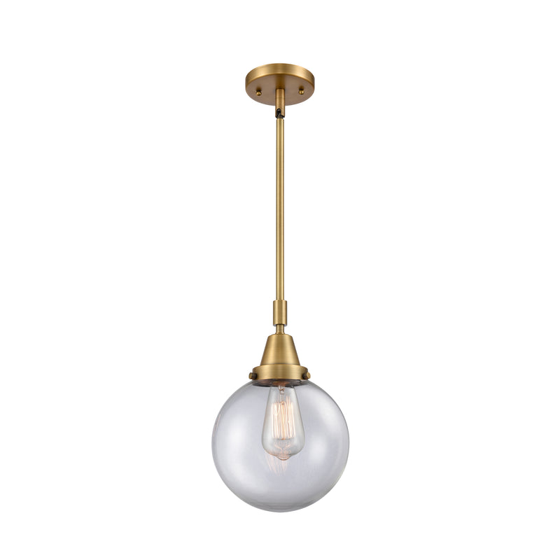 Beacon Mini Pendant shown in the Brushed Brass finish with a Clear shade