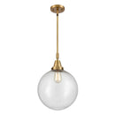 Beacon Mini Pendant shown in the Brushed Brass finish with a Seedy shade