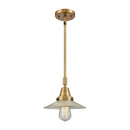 Halophane Mini Pendant shown in the Brushed Brass finish with a Clear Halophane shade