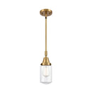 Dover Mini Pendant shown in the Brushed Brass finish with a Clear shade