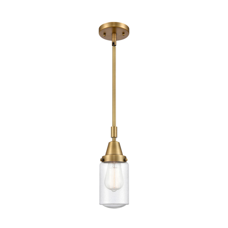 Dover Mini Pendant shown in the Brushed Brass finish with a Seedy shade