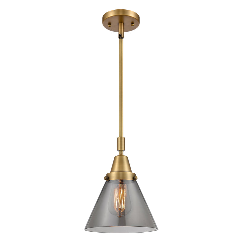 Cone Mini Pendant shown in the Brushed Brass finish with a Plated Smoke shade