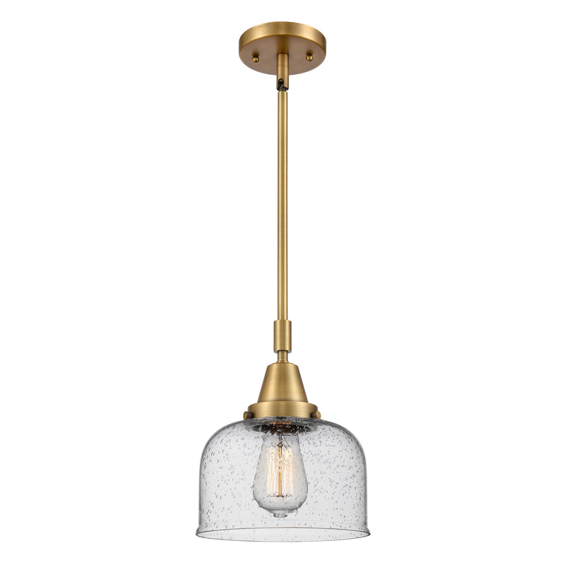 Bell Mini Pendant shown in the Brushed Brass finish with a Seedy shade