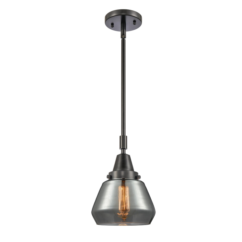 Fulton Mini Pendant shown in the Matte Black finish with a Plated Smoke shade