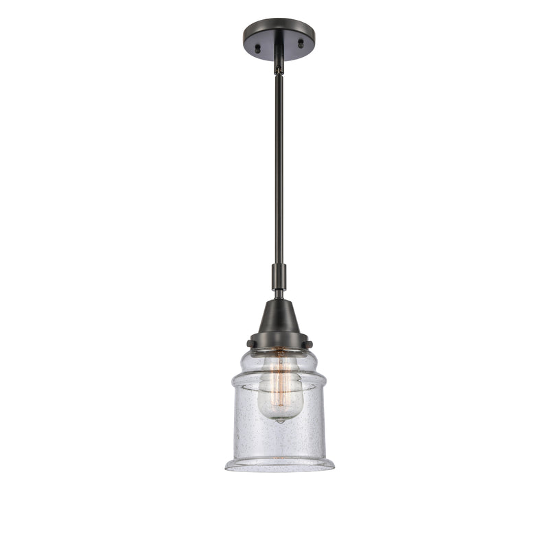 Canton Mini Pendant shown in the Matte Black finish with a Seedy shade