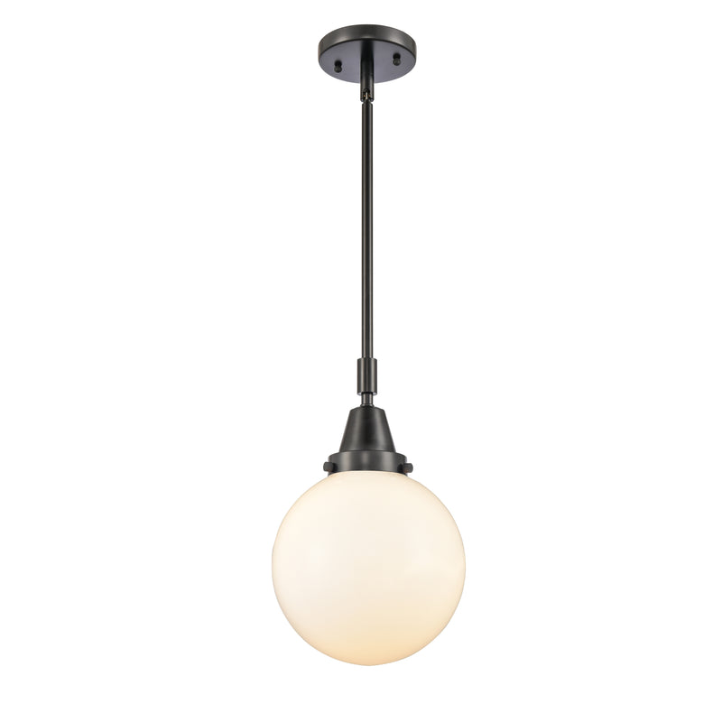 Beacon Mini Pendant shown in the Matte Black finish with a Matte White shade