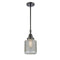 Stanton Mini Pendant shown in the Matte Black finish with a Clear Wire Mesh shade