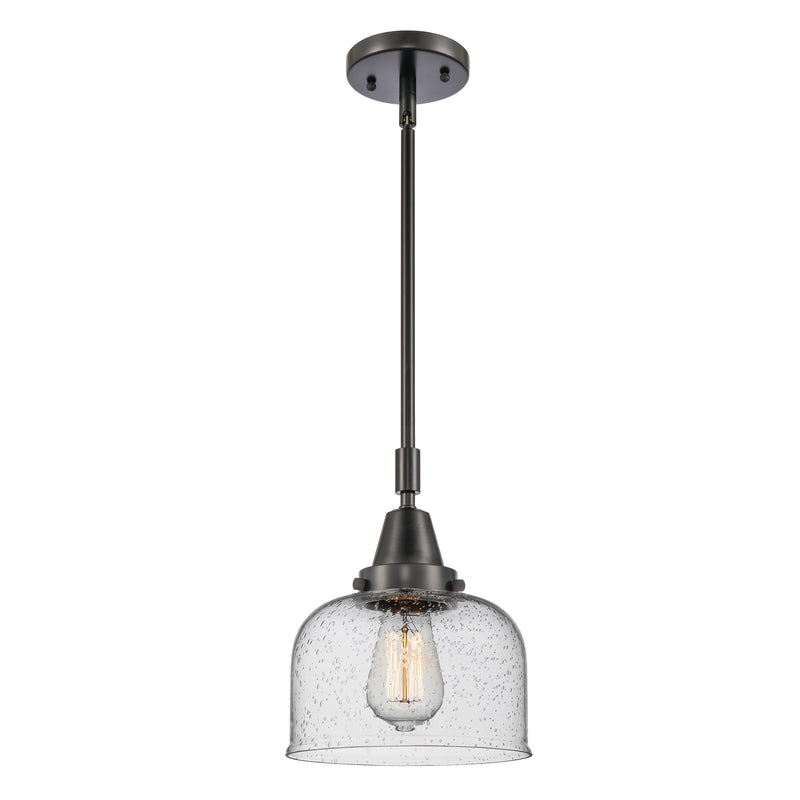 Bell Mini Pendant shown in the Matte Black finish with a Seedy shade