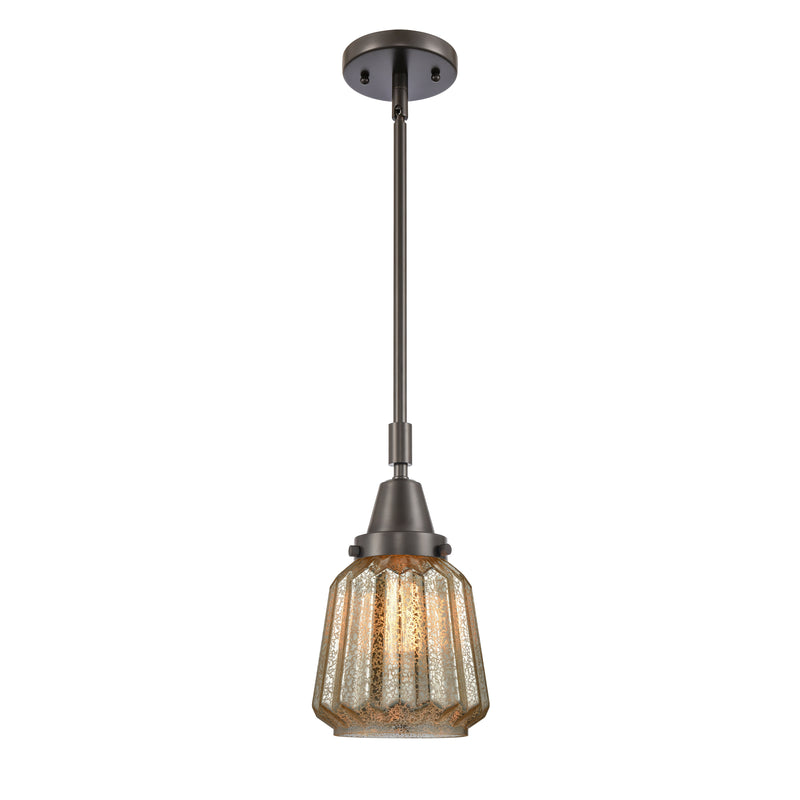 Chatham Mini Pendant shown in the Oil Rubbed Bronze finish with a Mercury shade