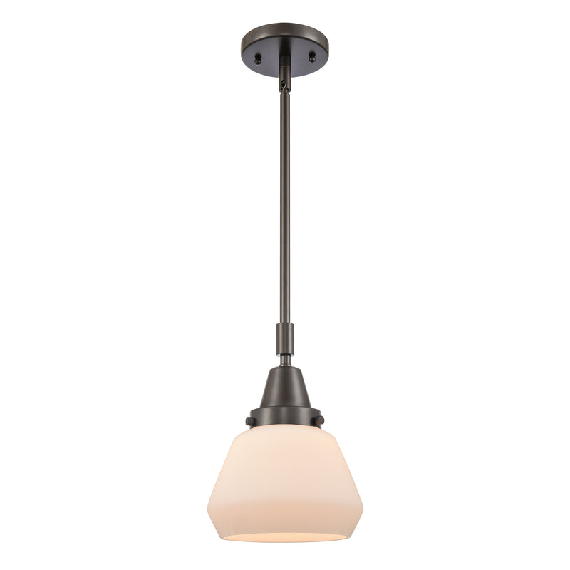 Fulton Mini Pendant shown in the Oil Rubbed Bronze finish with a Matte White shade