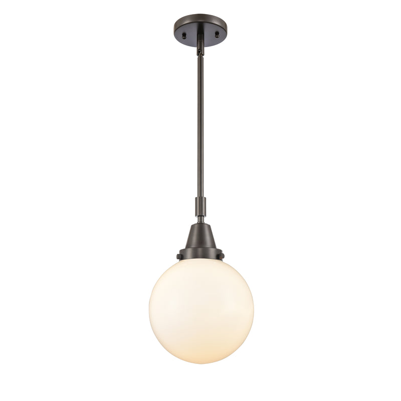 Beacon Mini Pendant shown in the Oil Rubbed Bronze finish with a Matte White shade