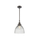 Seneca Falls Mini Pendant shown in the Oil Rubbed Bronze finish with a Clear Halophane shade