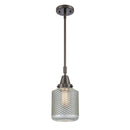 Stanton Mini Pendant shown in the Oil Rubbed Bronze finish with a Clear Wire Mesh shade