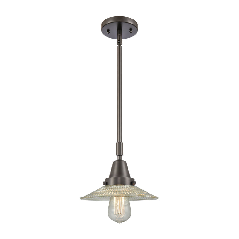 Halophane Mini Pendant shown in the Oil Rubbed Bronze finish with a Clear Halophane shade