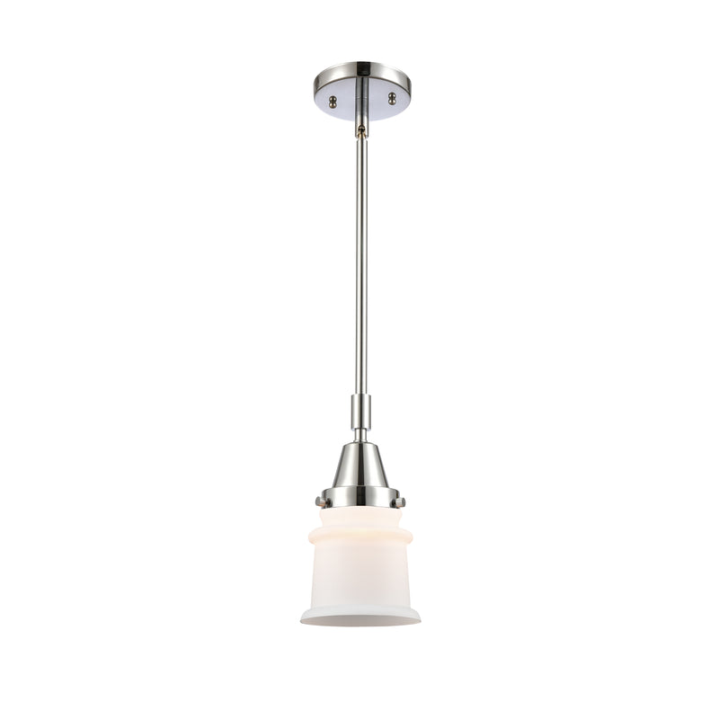 Canton Mini Pendant shown in the Polished Chrome finish with a Matte White shade