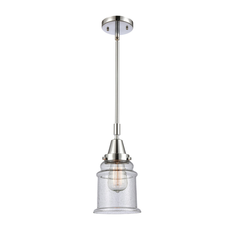 Canton Mini Pendant shown in the Polished Chrome finish with a Seedy shade