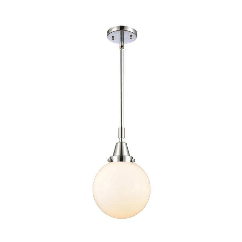 Beacon Mini Pendant shown in the Polished Chrome finish with a Matte White shade