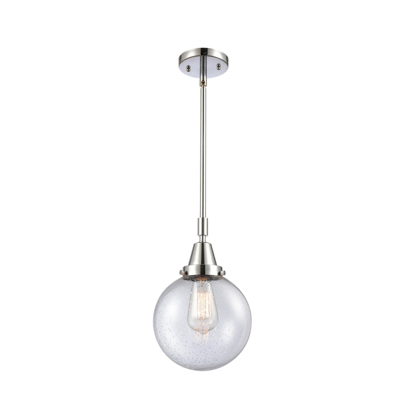 Beacon Mini Pendant shown in the Polished Chrome finish with a Seedy shade