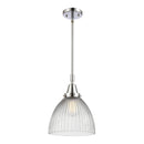 Seneca Falls Mini Pendant shown in the Polished Chrome finish with a Clear Halophane shade