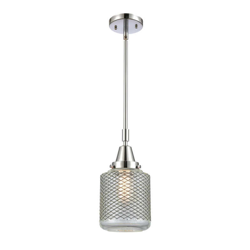 Stanton Mini Pendant shown in the Polished Chrome finish with a Clear Wire Mesh shade