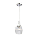 Colton Mini Pendant shown in the Polished Chrome finish with a Clear Halophane shade