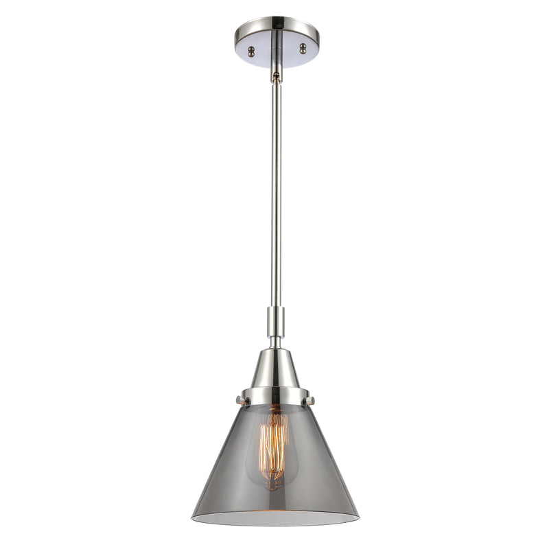 Cone Mini Pendant shown in the Polished Chrome finish with a Plated Smoke shade