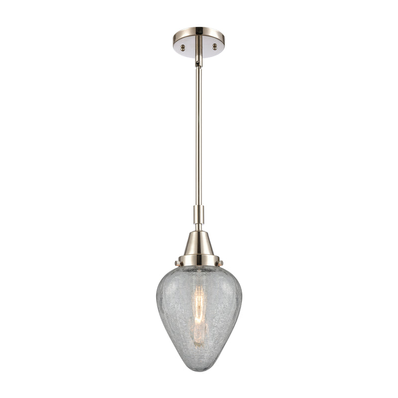 Geneseo Mini Pendant shown in the Polished Nickel finish with a Clear Crackled shade