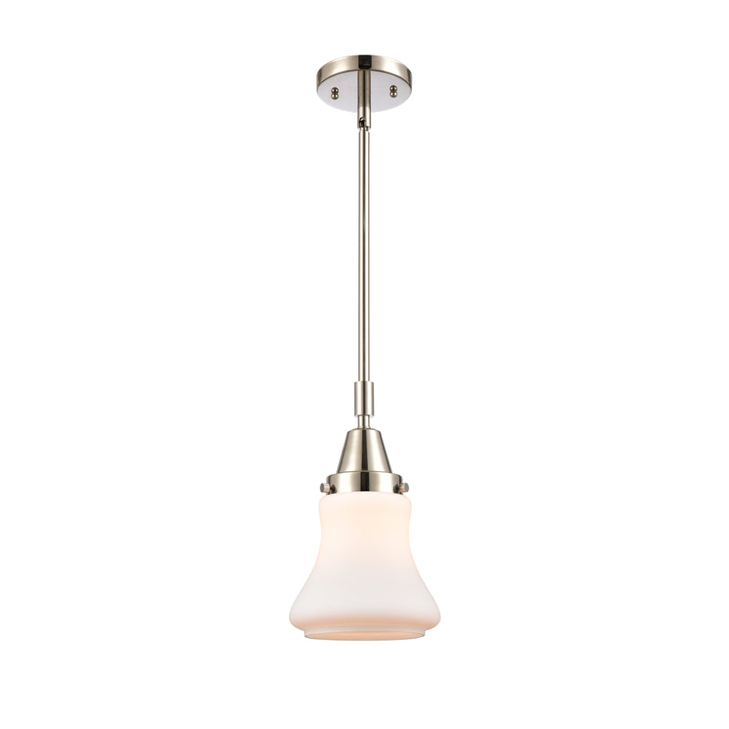 Bellmont Mini Pendant shown in the Polished Nickel finish with a Matte White shade