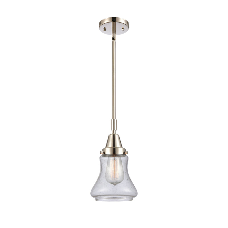 Bellmont Mini Pendant shown in the Polished Nickel finish with a Seedy shade