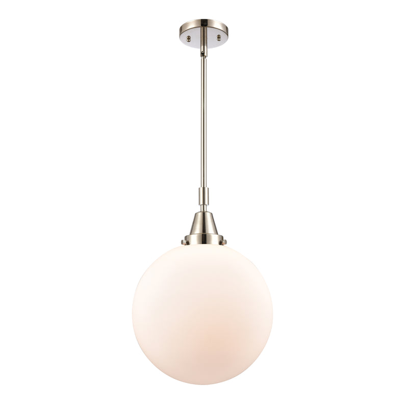 Beacon Mini Pendant shown in the Polished Nickel finish with a Matte White shade