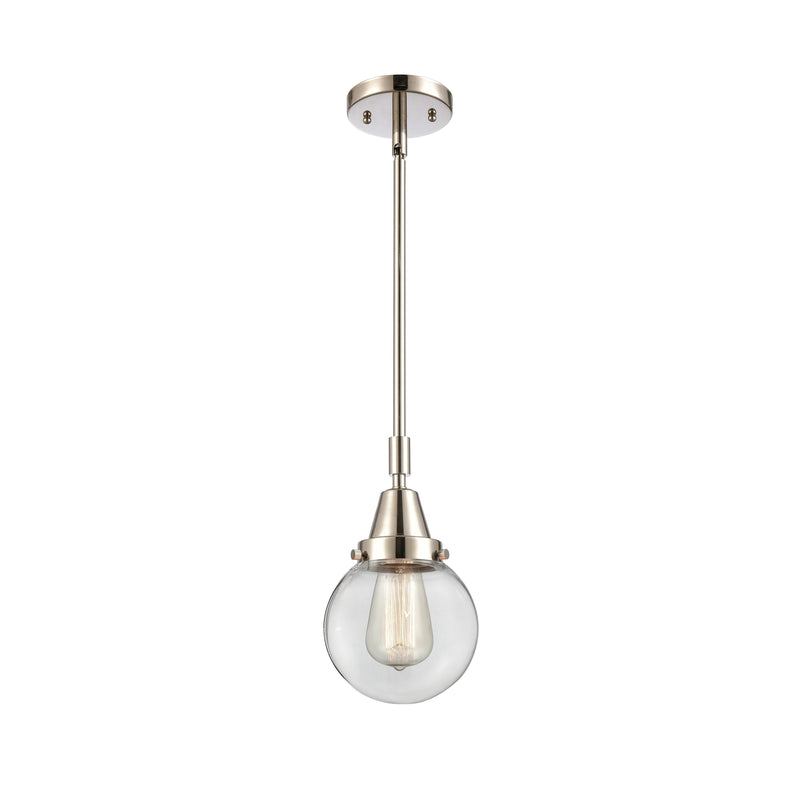 Beacon Mini Pendant shown in the Polished Nickel finish with a Clear shade