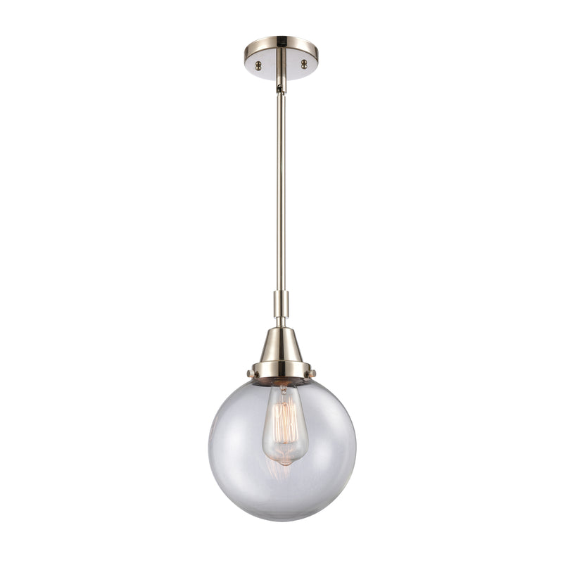 Beacon Mini Pendant shown in the Polished Nickel finish with a Clear shade