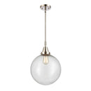 Beacon Mini Pendant shown in the Polished Nickel finish with a Seedy shade