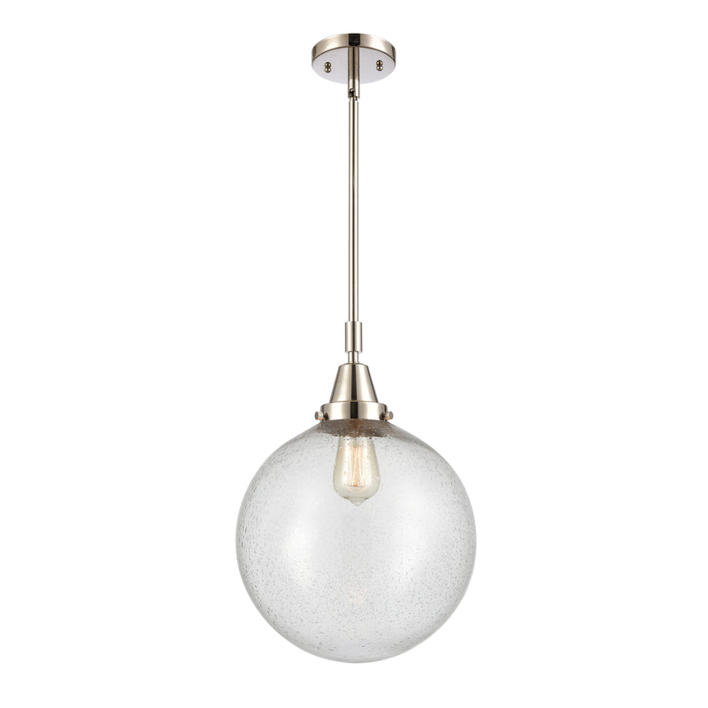 Beacon Mini Pendant shown in the Polished Nickel finish with a Seedy shade