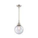 Beacon Mini Pendant shown in the Polished Nickel finish with a Seedy shade