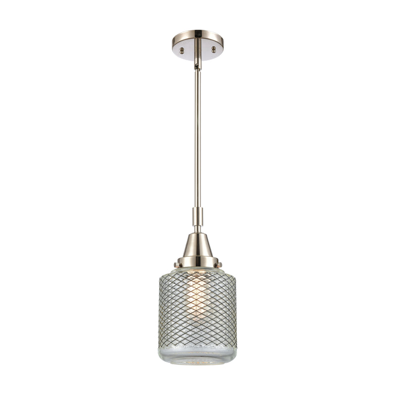 Stanton Mini Pendant shown in the Polished Nickel finish with a Clear Wire Mesh shade