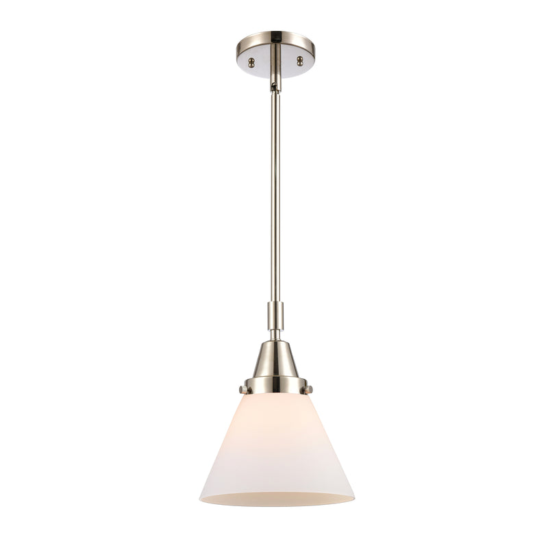 Cone Mini Pendant shown in the Polished Nickel finish with a Matte White shade