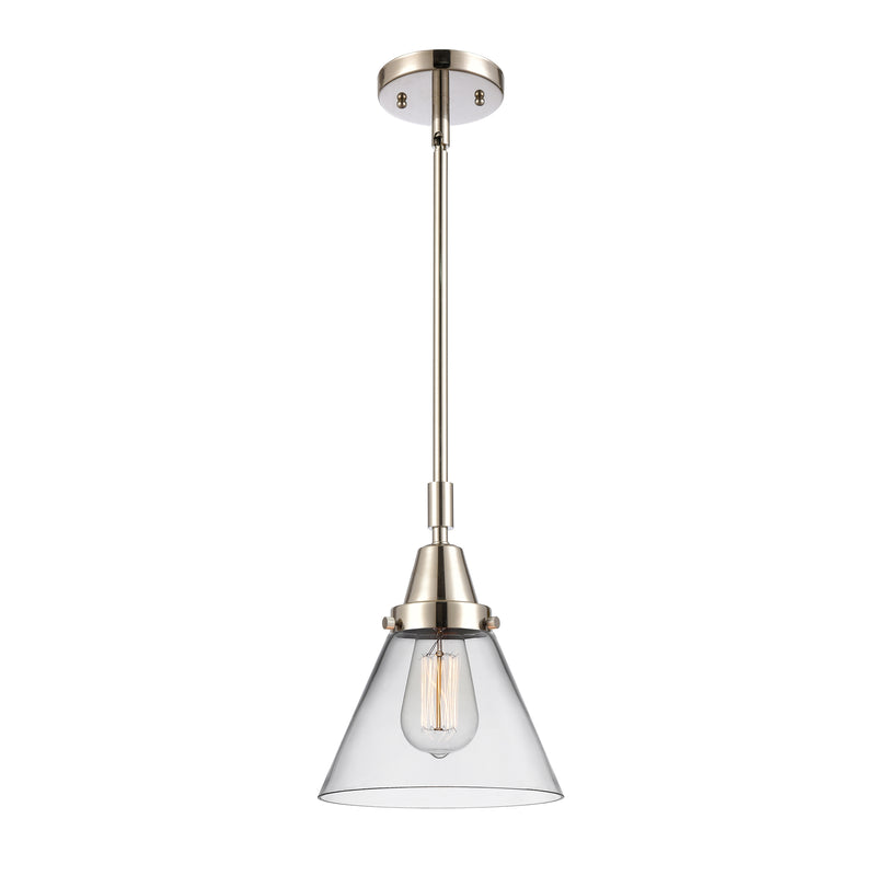 Cone Mini Pendant shown in the Polished Nickel finish with a Clear shade