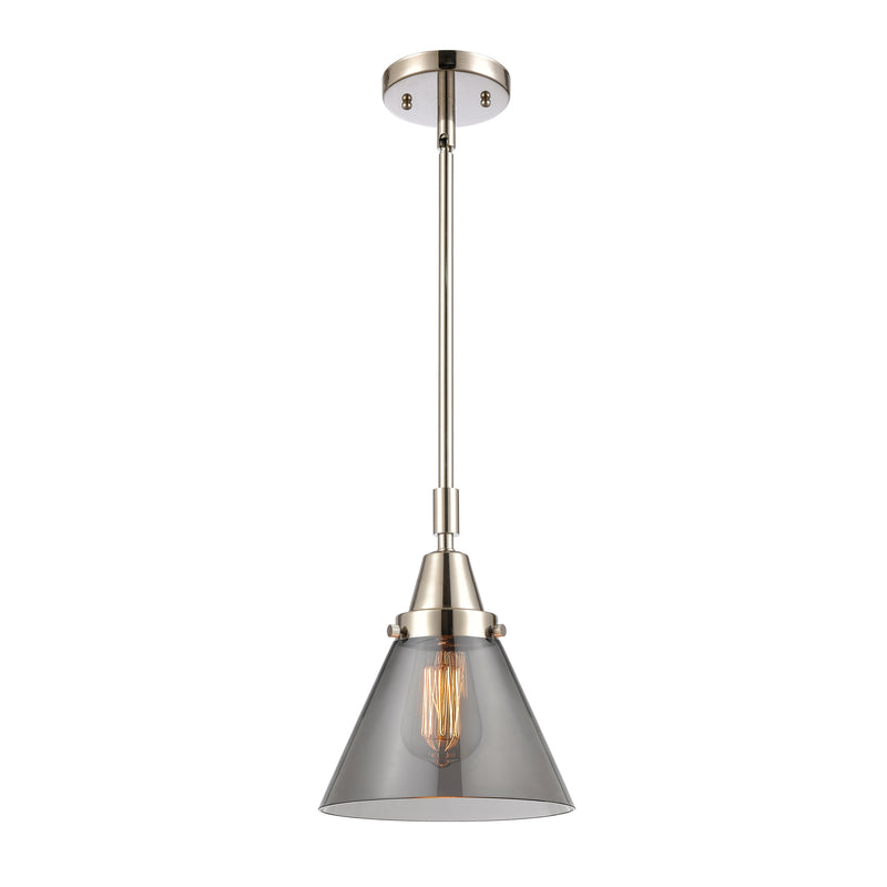 Cone Mini Pendant shown in the Polished Nickel finish with a Plated Smoke shade