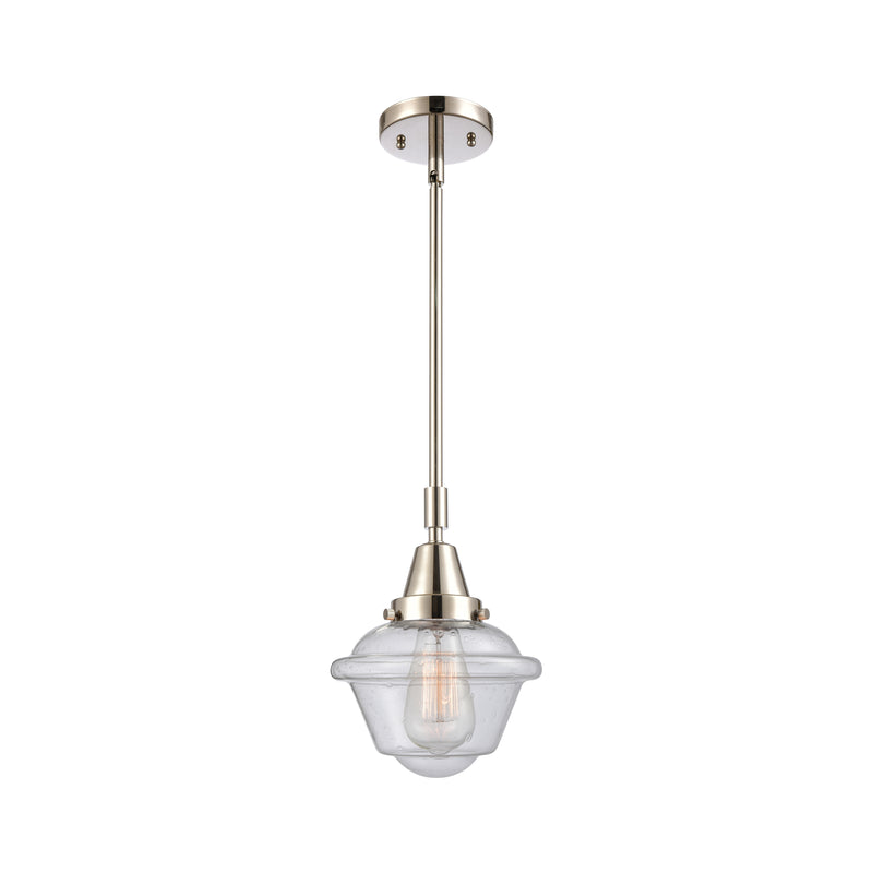 Oxford Mini Pendant shown in the Polished Nickel finish with a Seedy shade