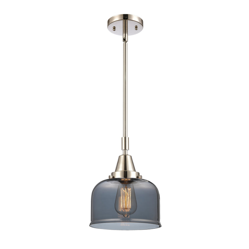 Bell Mini Pendant shown in the Polished Nickel finish with a Plated Smoke shade