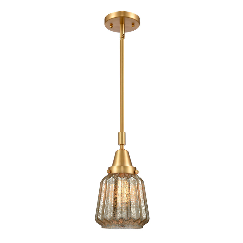 Chatham Mini Pendant shown in the Satin Gold finish with a Mercury shade