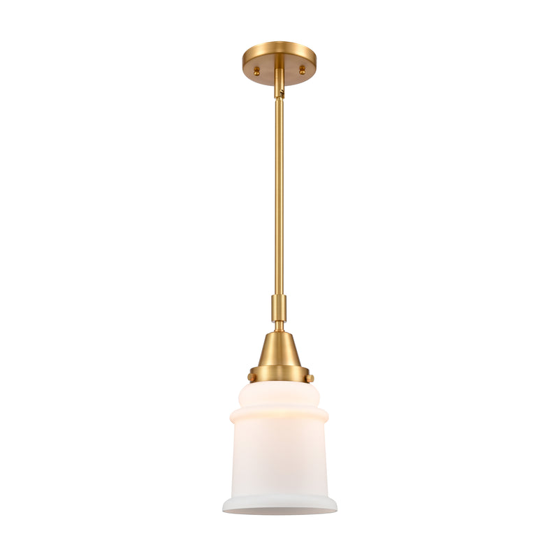 Canton Mini Pendant shown in the Satin Gold finish with a Matte White shade