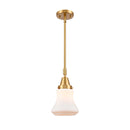 Bellmont Mini Pendant shown in the Satin Gold finish with a Matte White shade