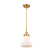 Bellmont Mini Pendant shown in the Satin Gold finish with a Matte White shade