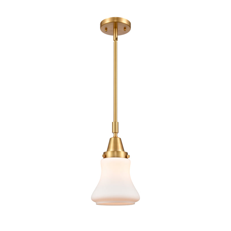 Bellmont Mini Pendant shown in the Satin Gold finish with a Matte White shade