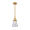 Bellmont Mini Pendant shown in the Satin Gold finish with a Seedy shade